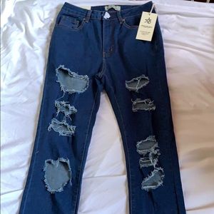 Ripped blue skinny jeans